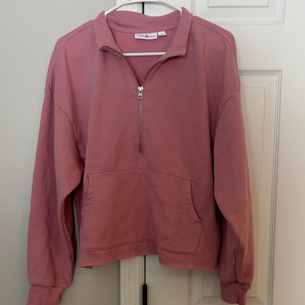 Casual Pink Half-Zip Sweatshirt